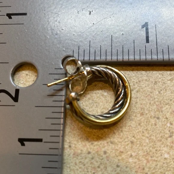 David Yurman Silver Cable 18K Crossover Earrings - Picture 4 of 5